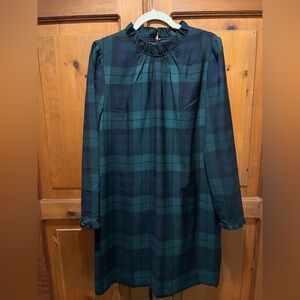 J. Crew Factory Black and Green Tartan Dress
